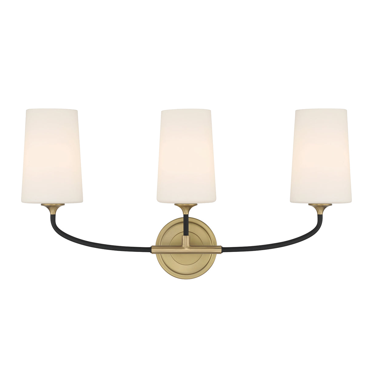 Logan 3 Light Vanity, Black and Brushed Brass
