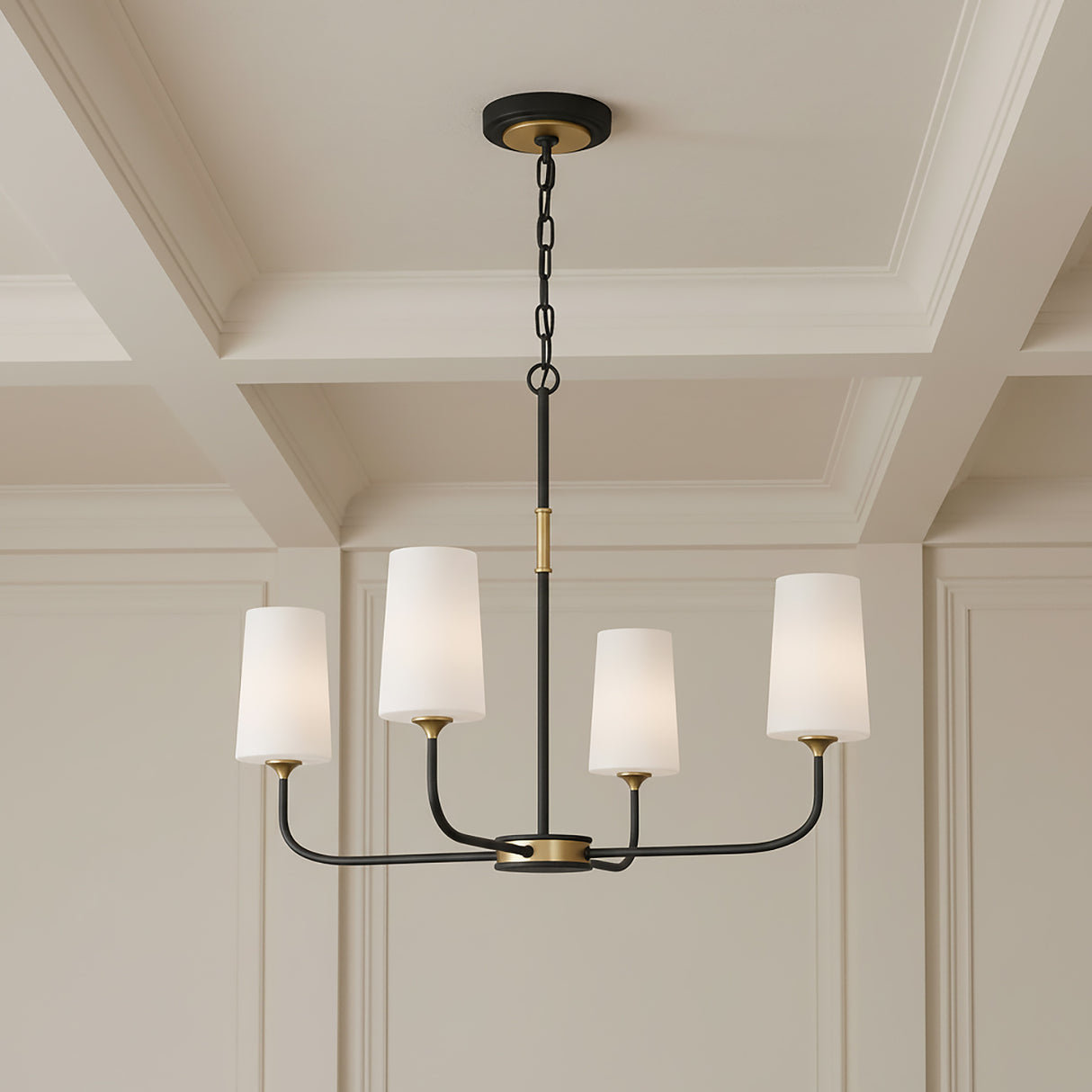 Logan 4 Light Chandelier 29" for Transitional home with Cream Wall Paneling