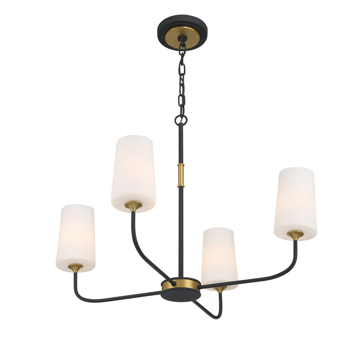 Logan 4 Light Chandelier 29", Black and Brushed Brass