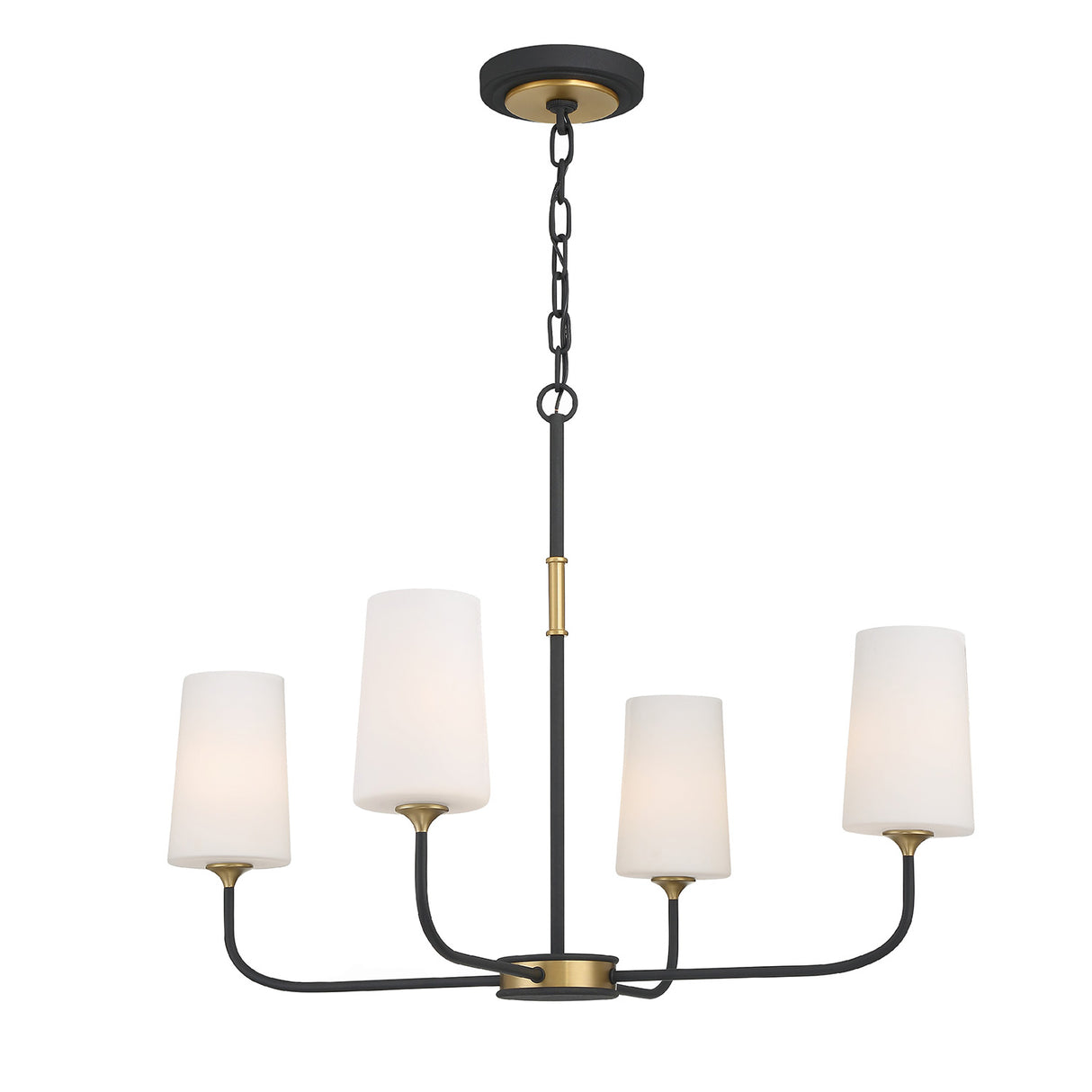 Logan 4 Light Chandelier 29", Black and Brushed Brass