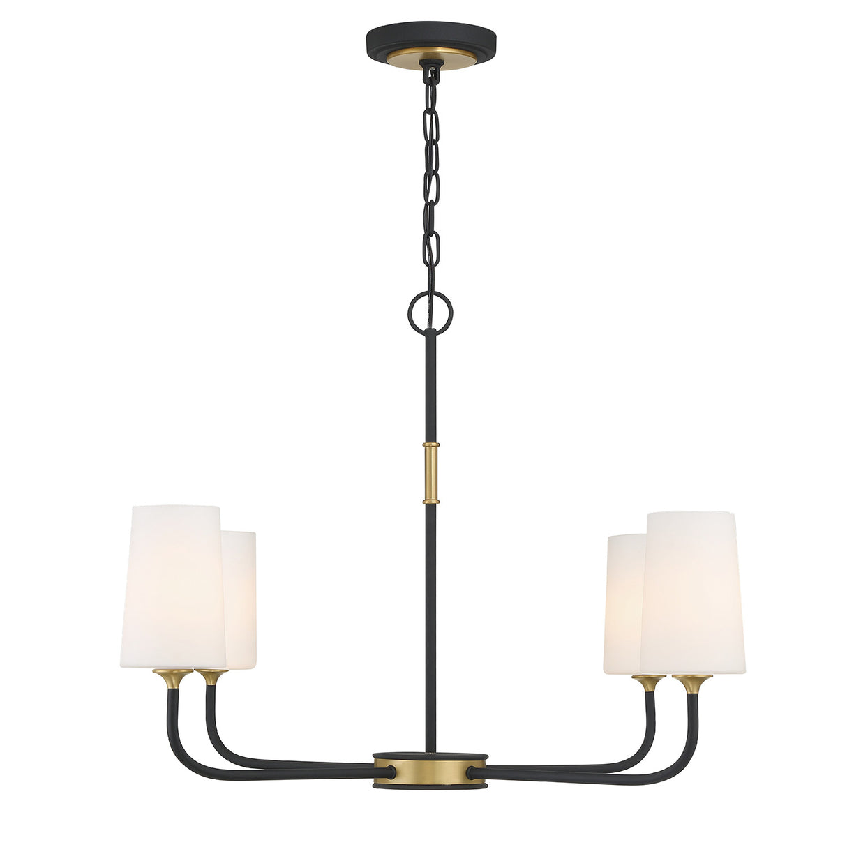 Logan 4 Light Chandelier 34", Black and Brushed Brass
