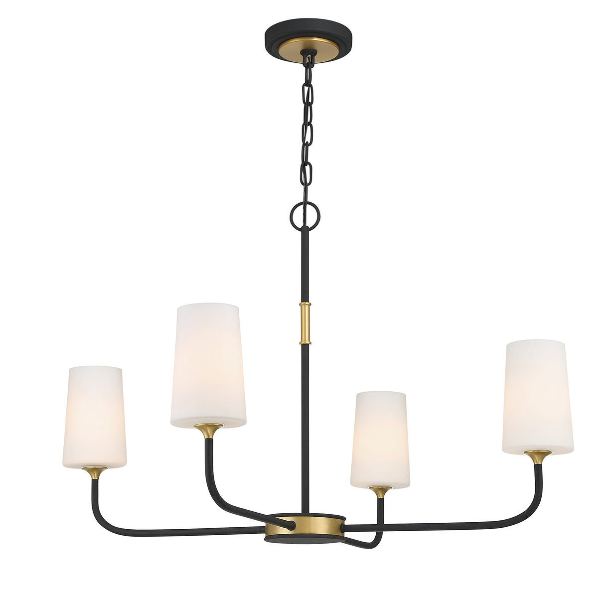 Logan 4 Light Chandelier 34", Black and Brushed Brass