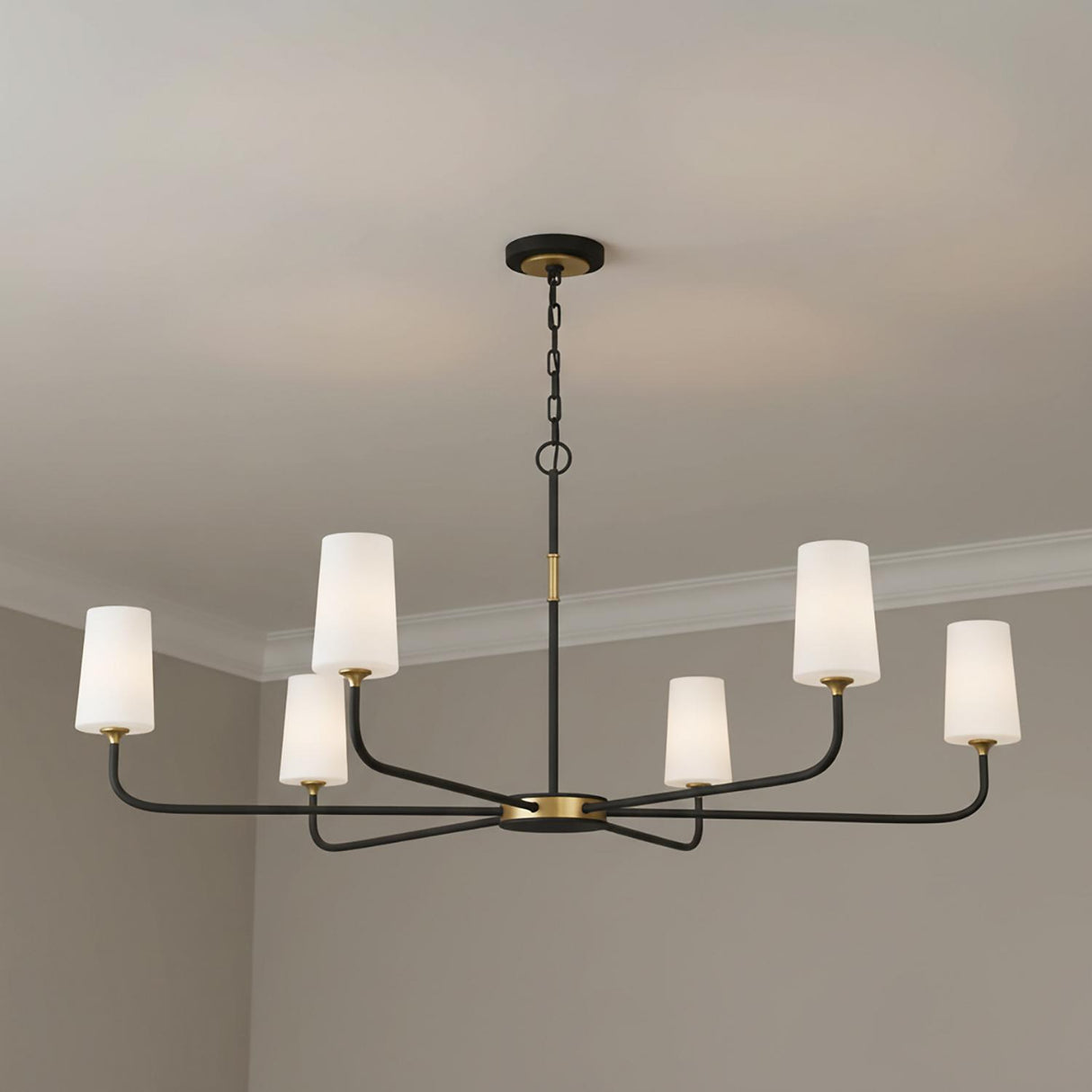 Logan 6 Light Chandelier 54", Black and Brushed Brass