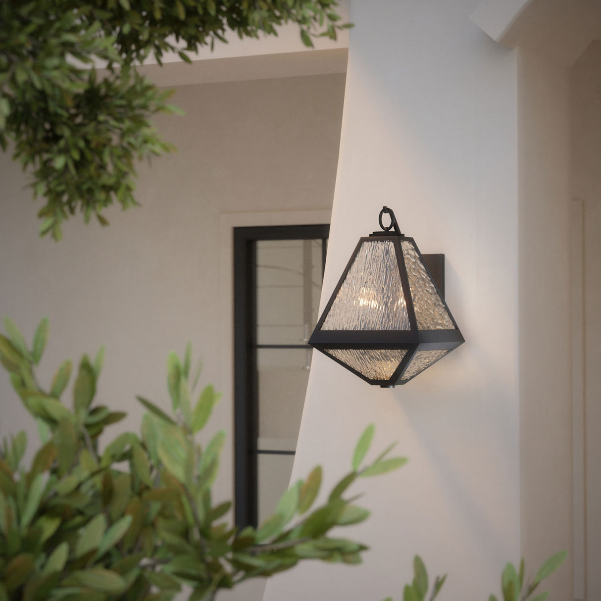 Emmett outdoor 17" tall wall light diamond shaped with clear water glass.