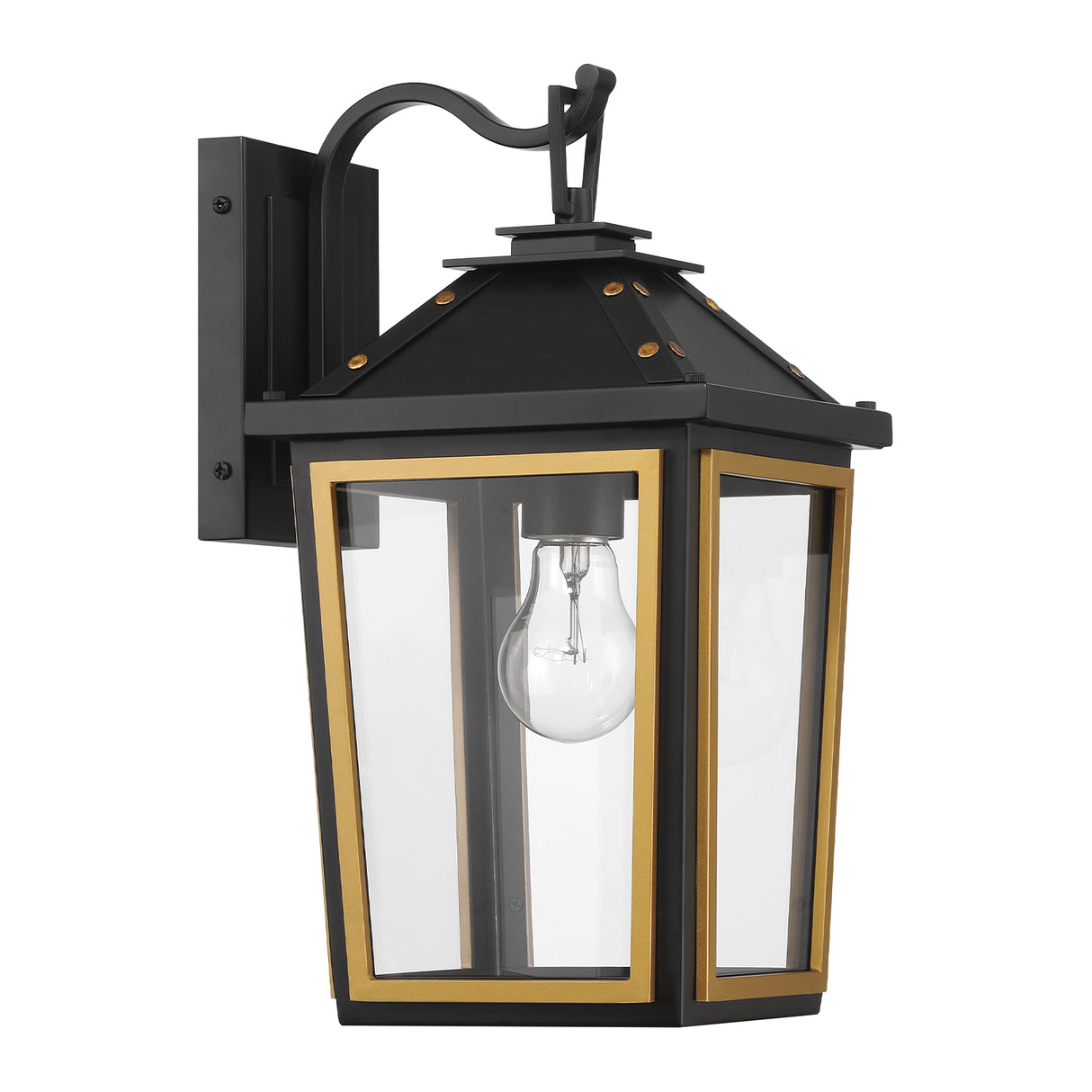 Ellington Outdoor Wall Light, Small 14" Black and Textured Gold