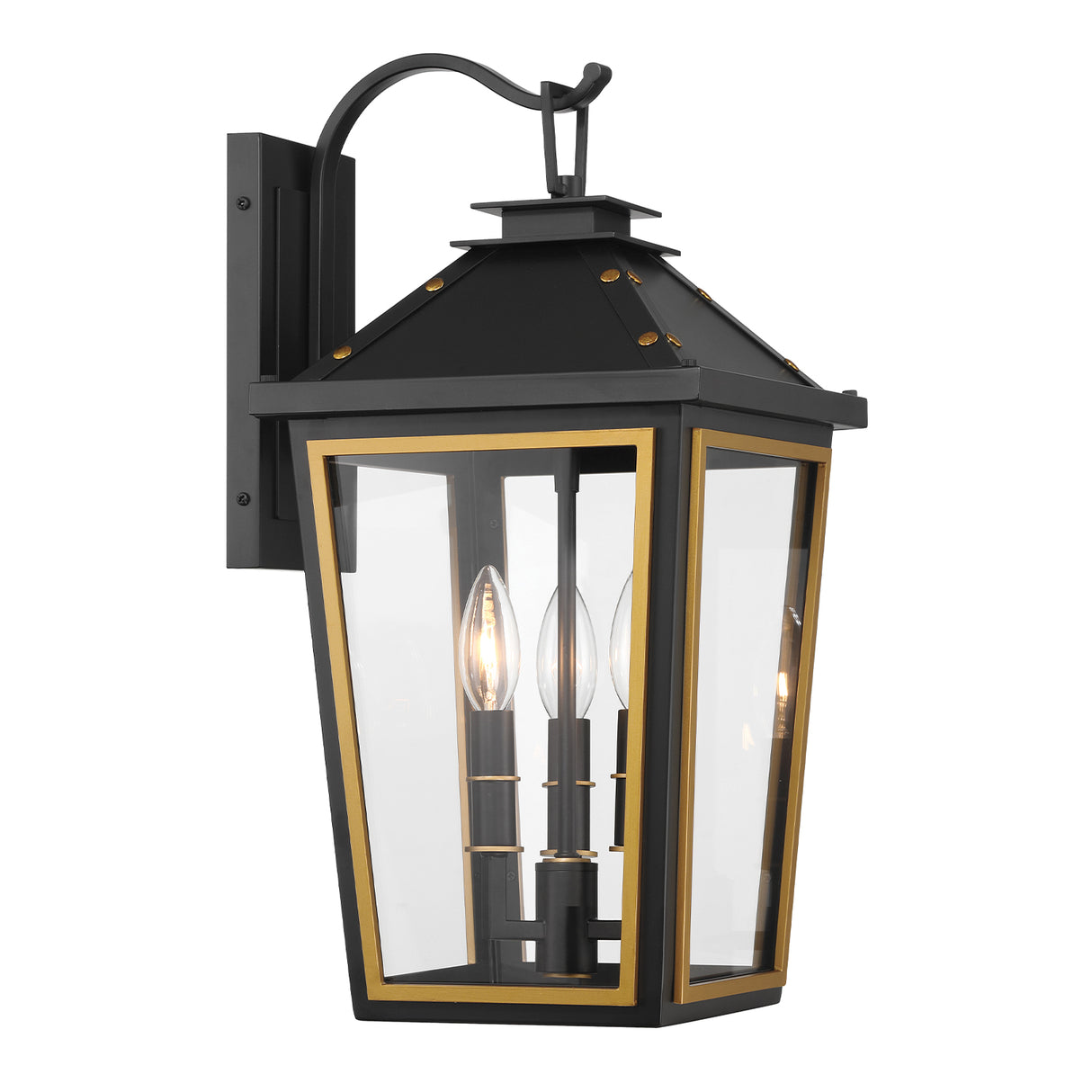 Ellington Outdoor Wall Light, Medium 19" Black and Textured Gold