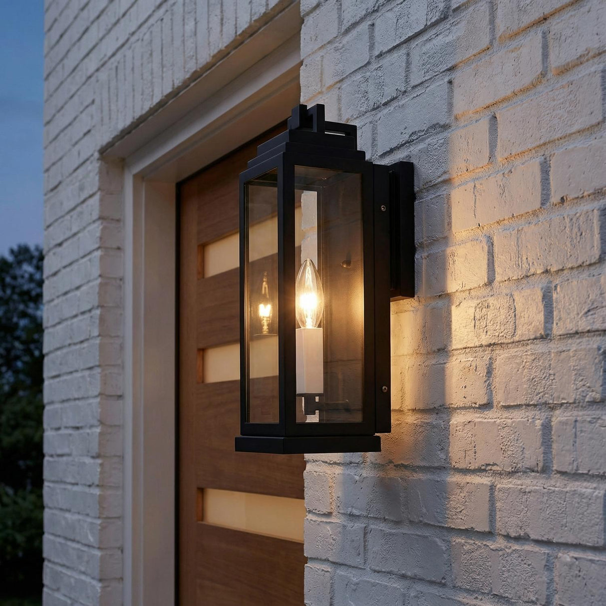 Easton Outdoor Wall Light, Small 14" Black for Modern home with White Brick