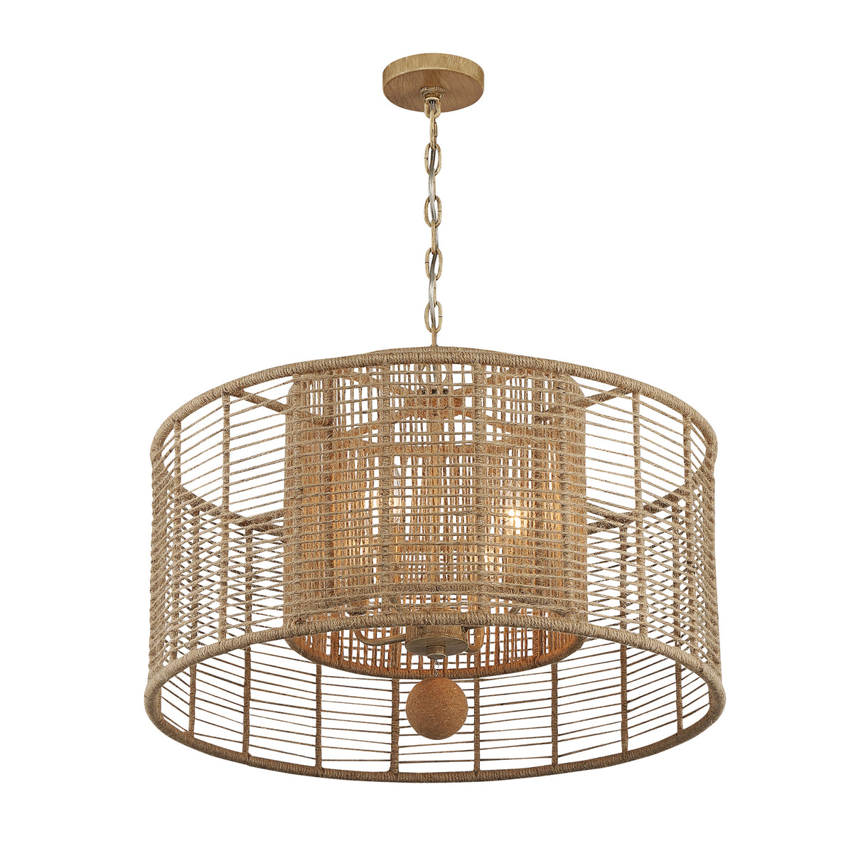 Sellah 4 Light Chandelier 25", Jute and Satin Sand