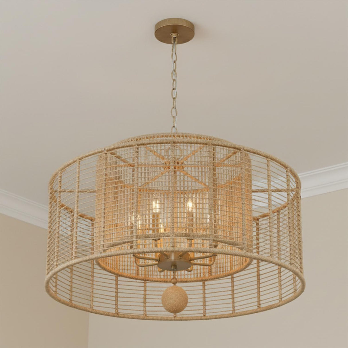Sellah 8 Light Chandelier 31", Jute and Satin Sand