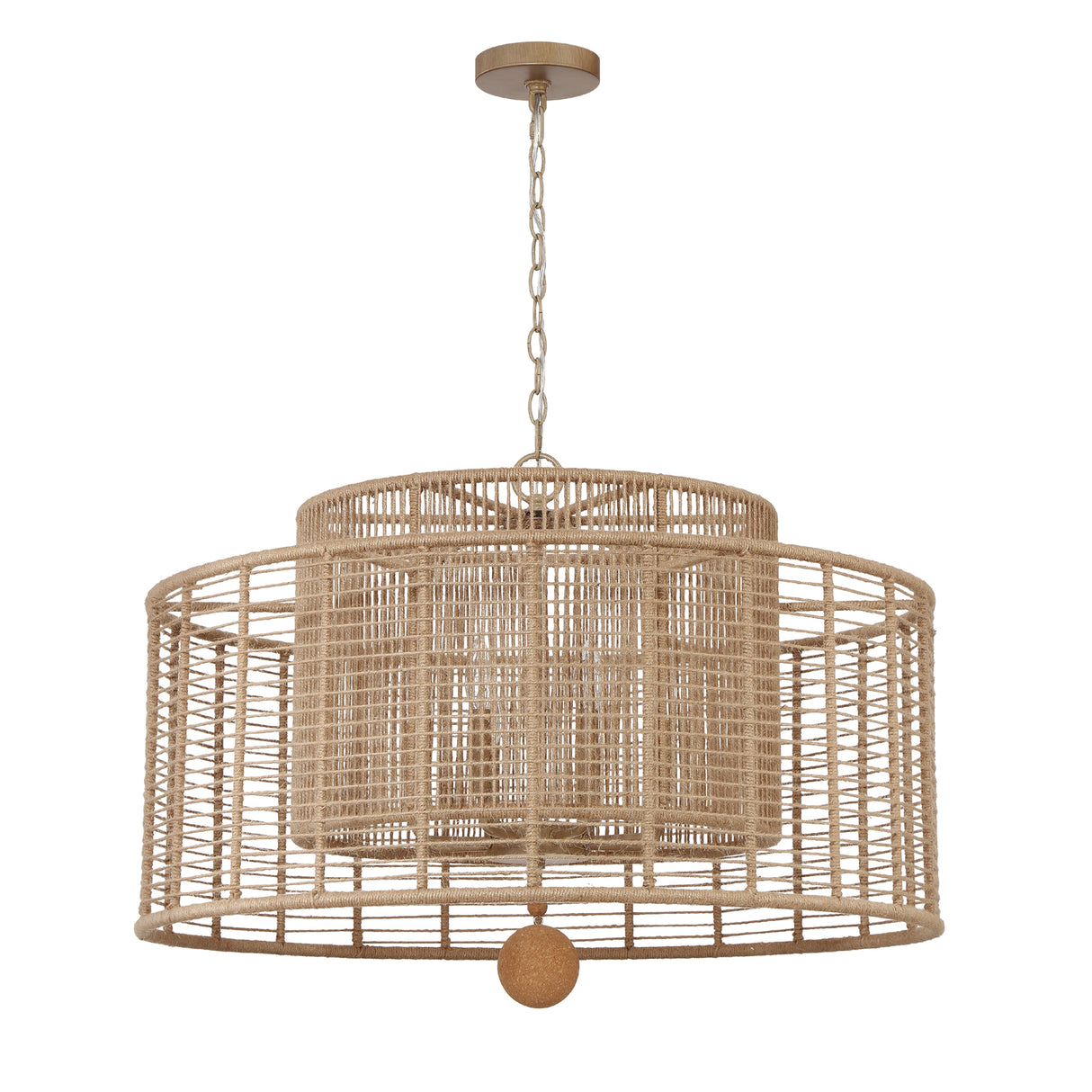 Sellah 8 Light Chandelier 31", Jute and Satin Sand