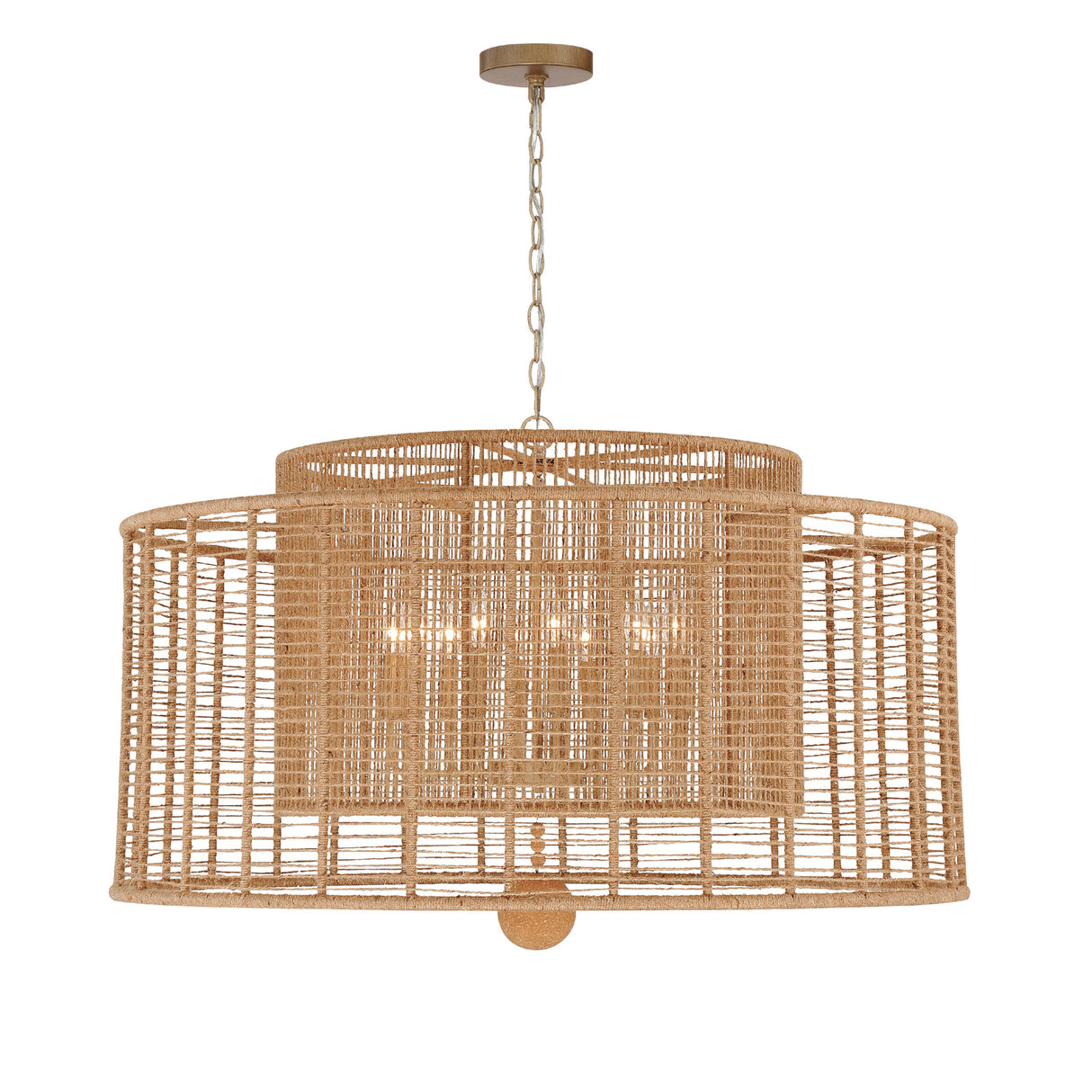Sellah 12 Light Chandelier 43", Jute and Satin Sand