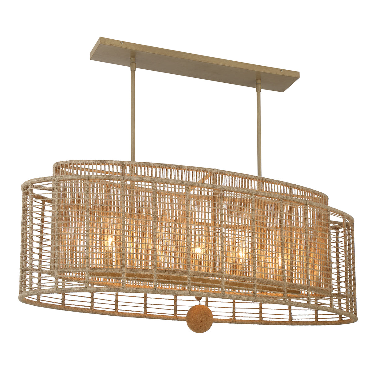 Sellah 5 Light Linear Chandelier 42", Jute and Satin Sand