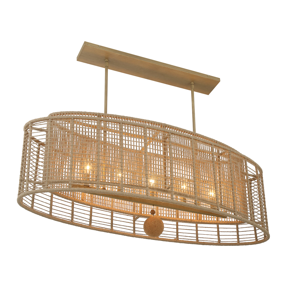 Sellah 5 Light Linear Pendant 42", Jute and Satin Sand