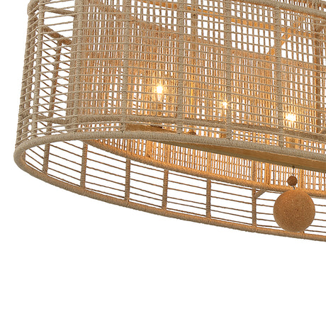 Sellah 5 Light Linear Pendant 42", Jute and Satin Sand