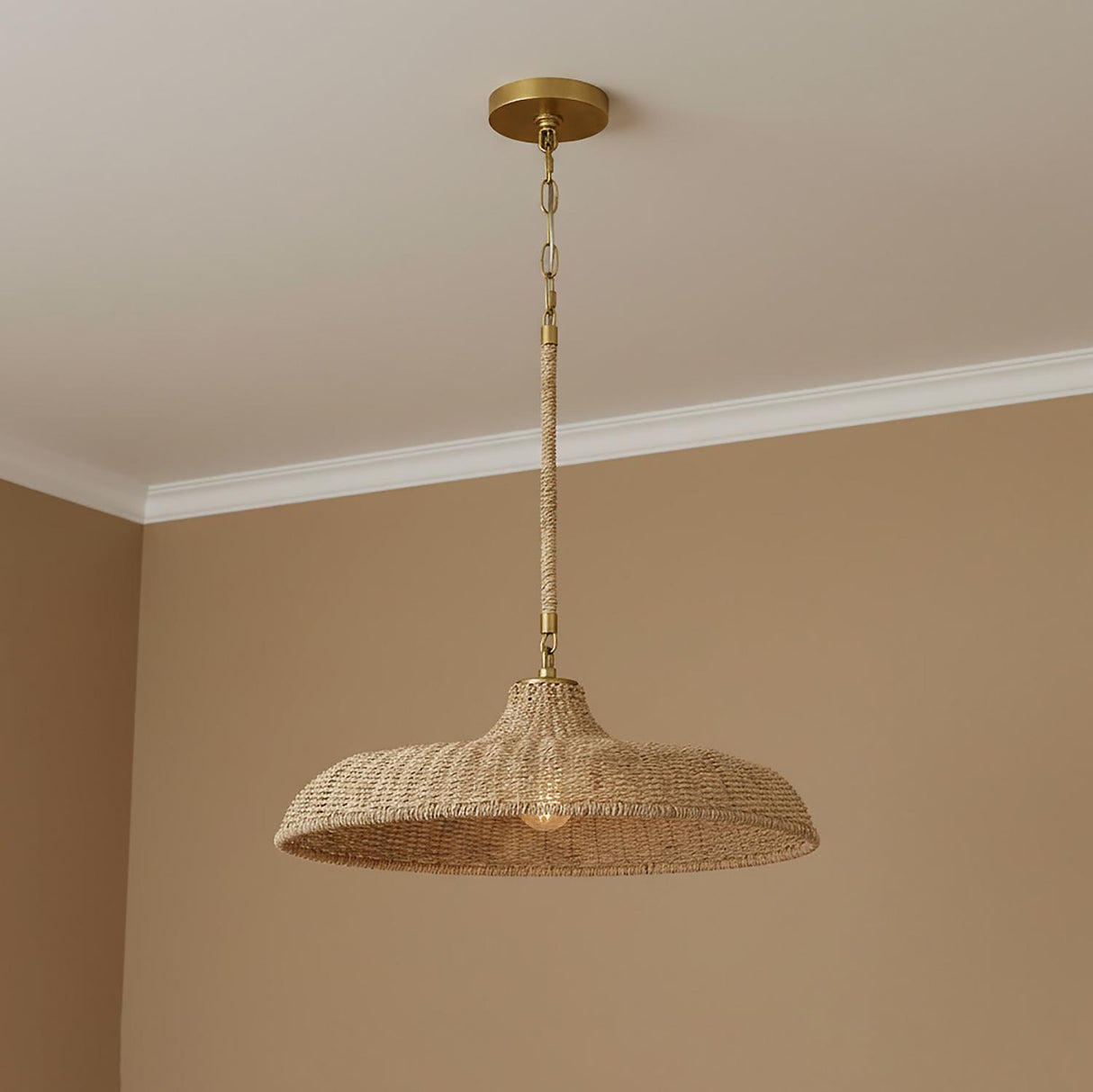 Sarina Pendant 20", Lake Grass and Soft Brass for Coastal home with Beige walls