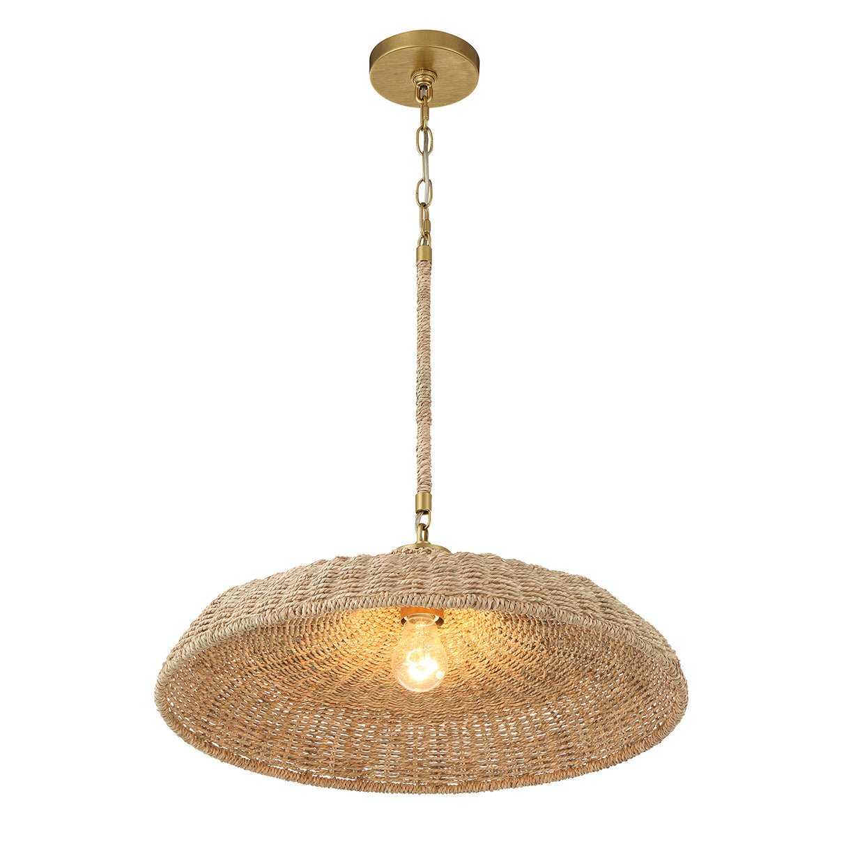 Sarina Pendant 20", Lake Grass and Soft Brass