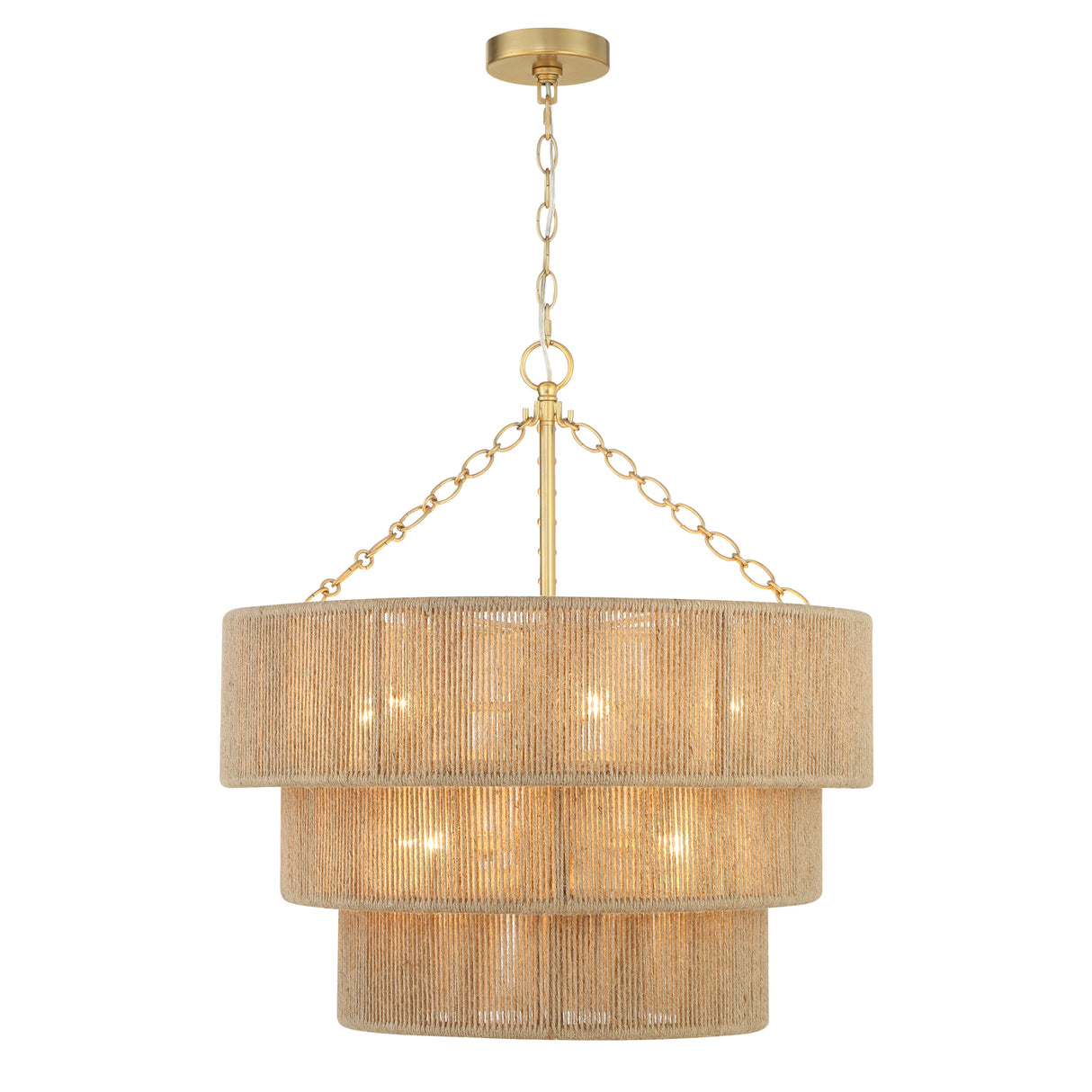 Sorelle 10 Light Chandelier 24", Jute and Soft Brass
