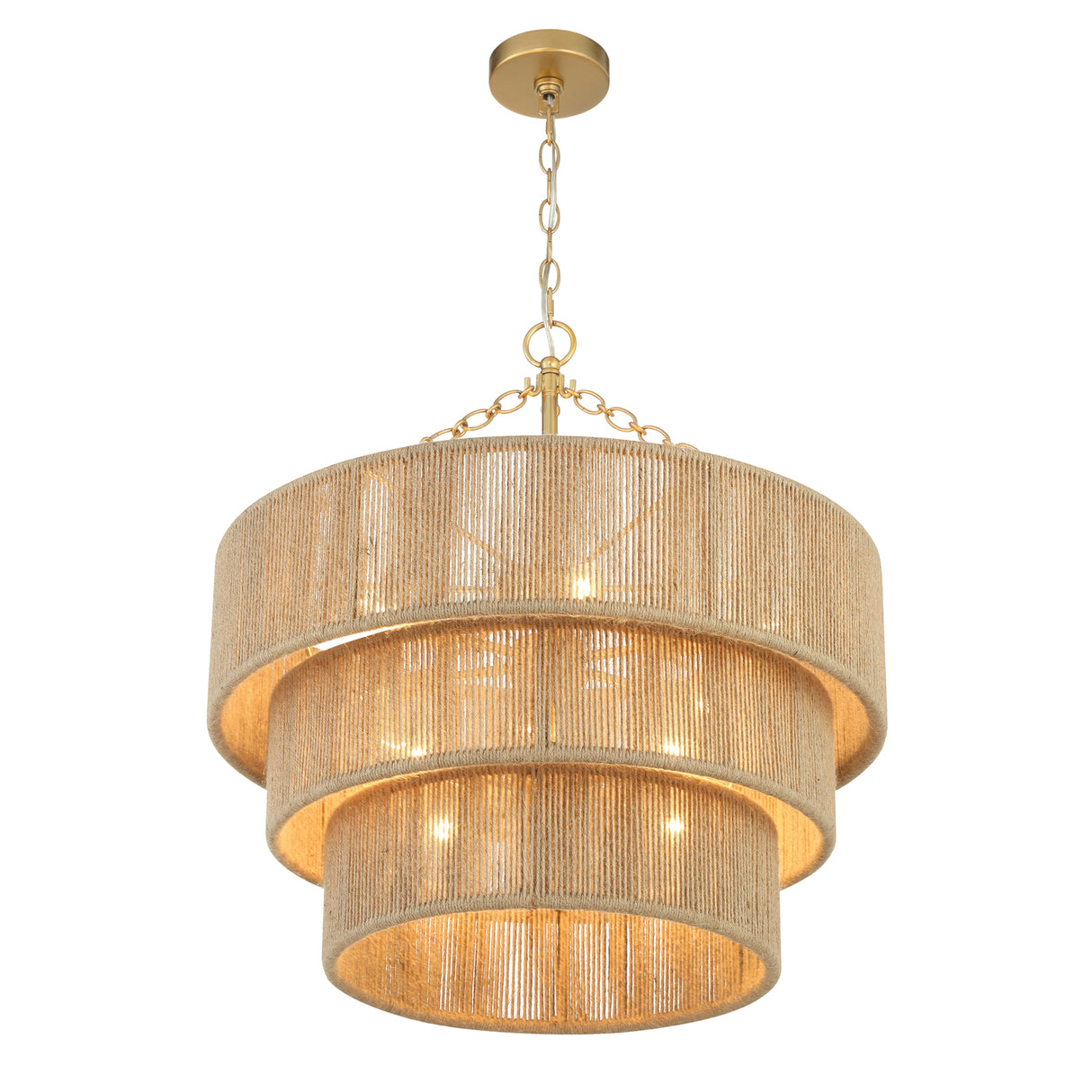 Sorelle 10 Light Chandelier 24", Jute and Soft Brass