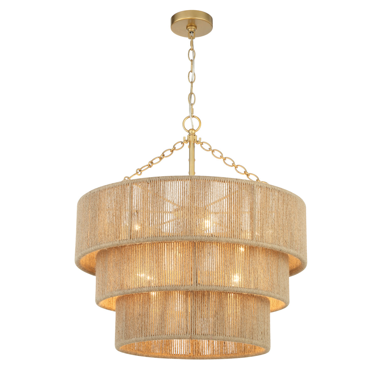 Sorelle 10 Light Chandelier 24", Jute and Soft Brass