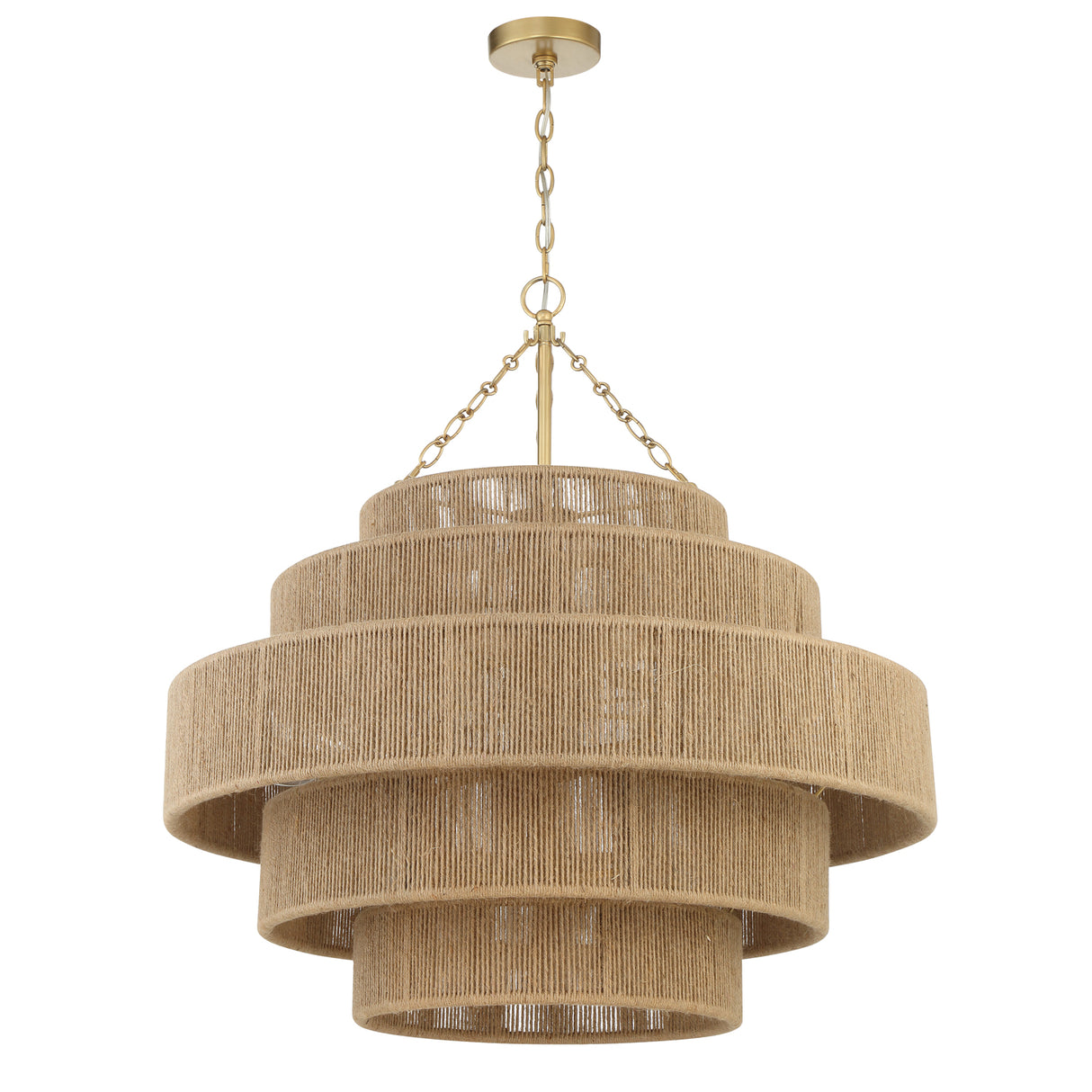 Sorelle 20 Light Chandelier 32", Jute and Soft Brass