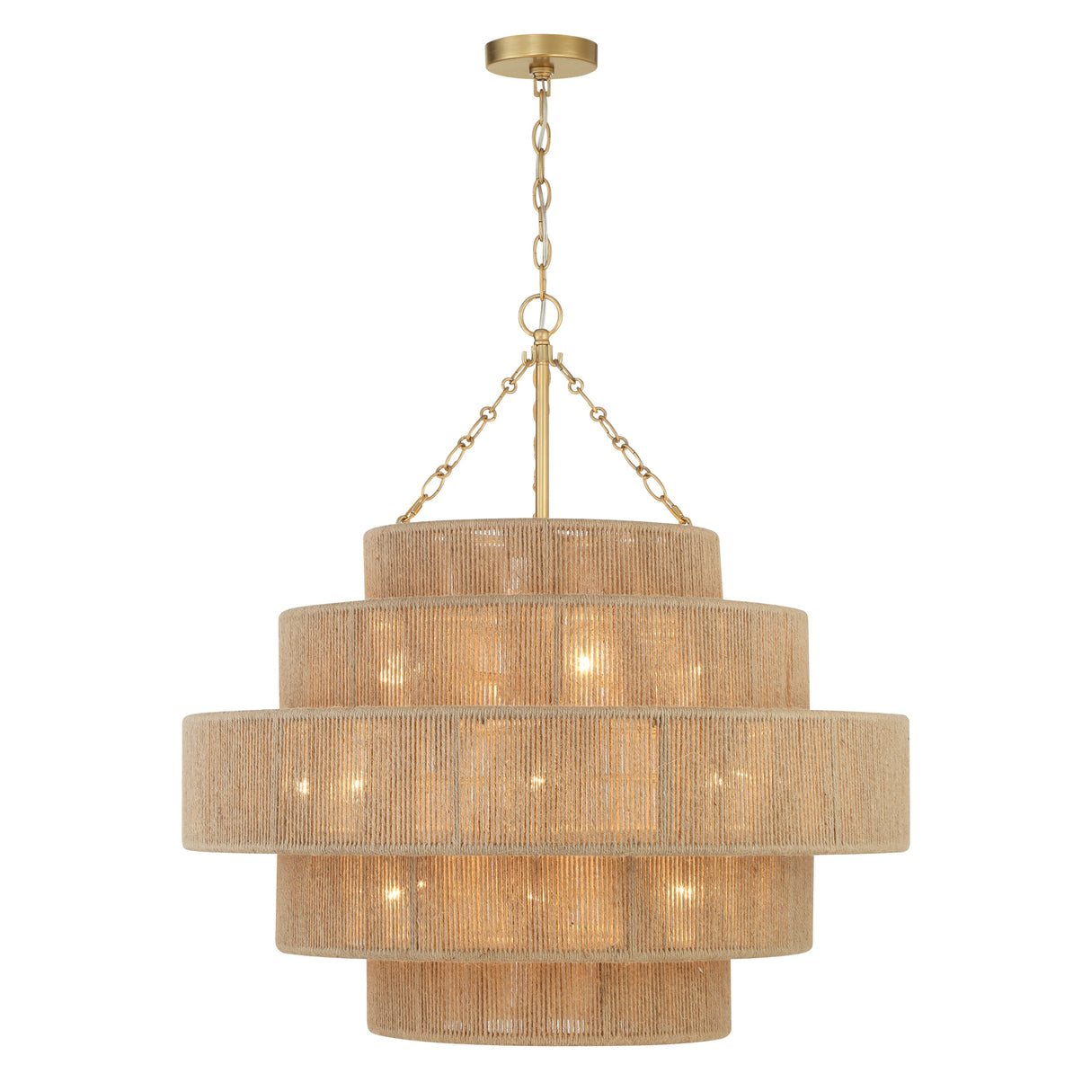 Sorelle 20 Light Chandelier 32", Jute and Soft Brass