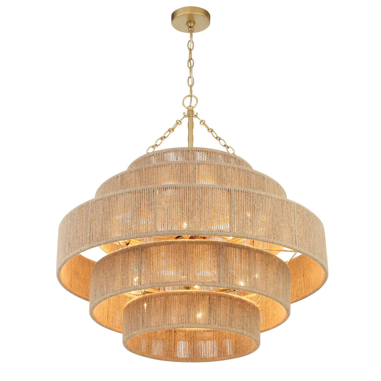 Sorelle 20 Light Chandelier 32", Jute and Soft Brass