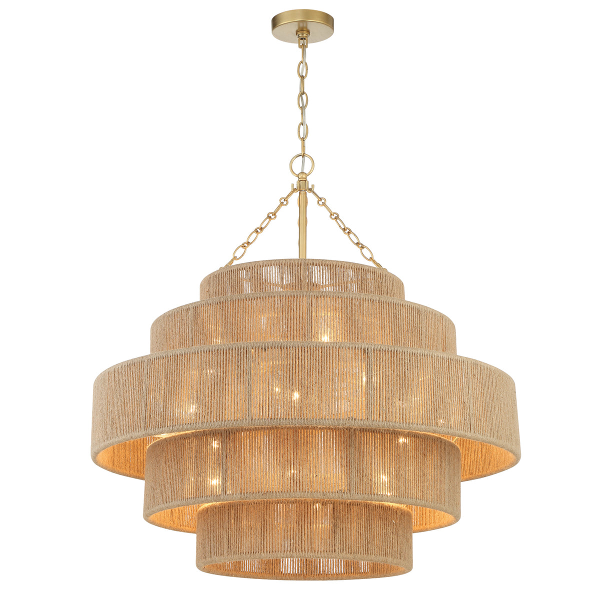 Sorelle 20 Light Chandelier 32", Jute and Soft Brass