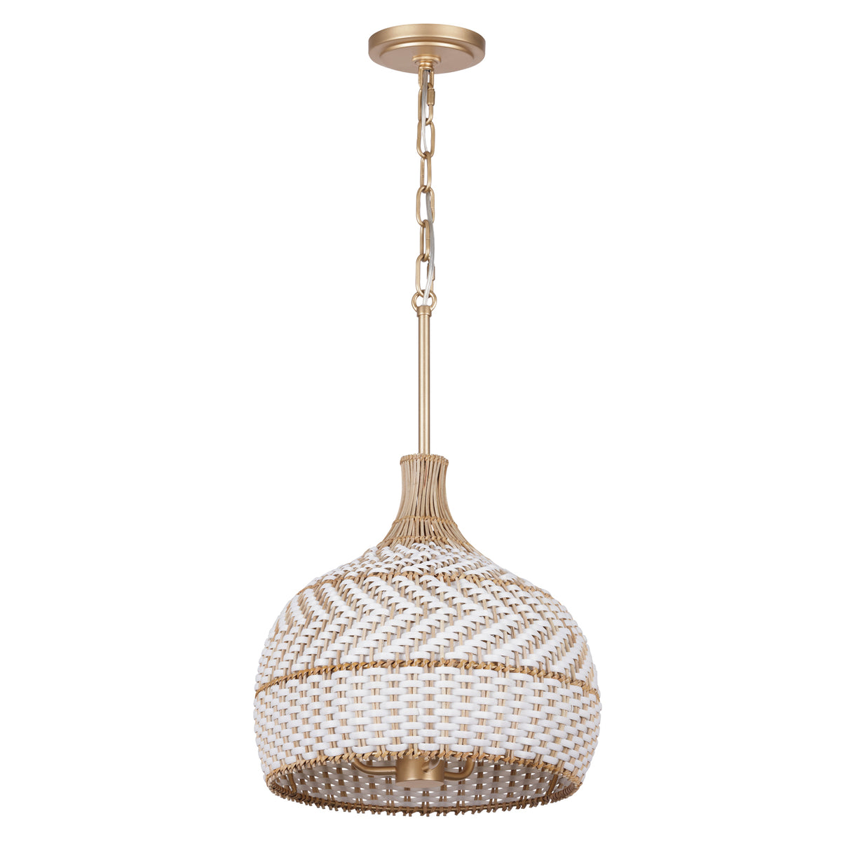 Sienna Medium Pendant 14", Rattan and Soft Brass
