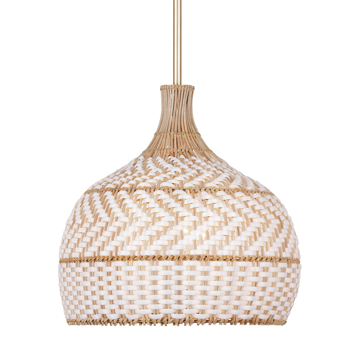 Sienna Medium Pendant 14", Rattan and Soft Brass