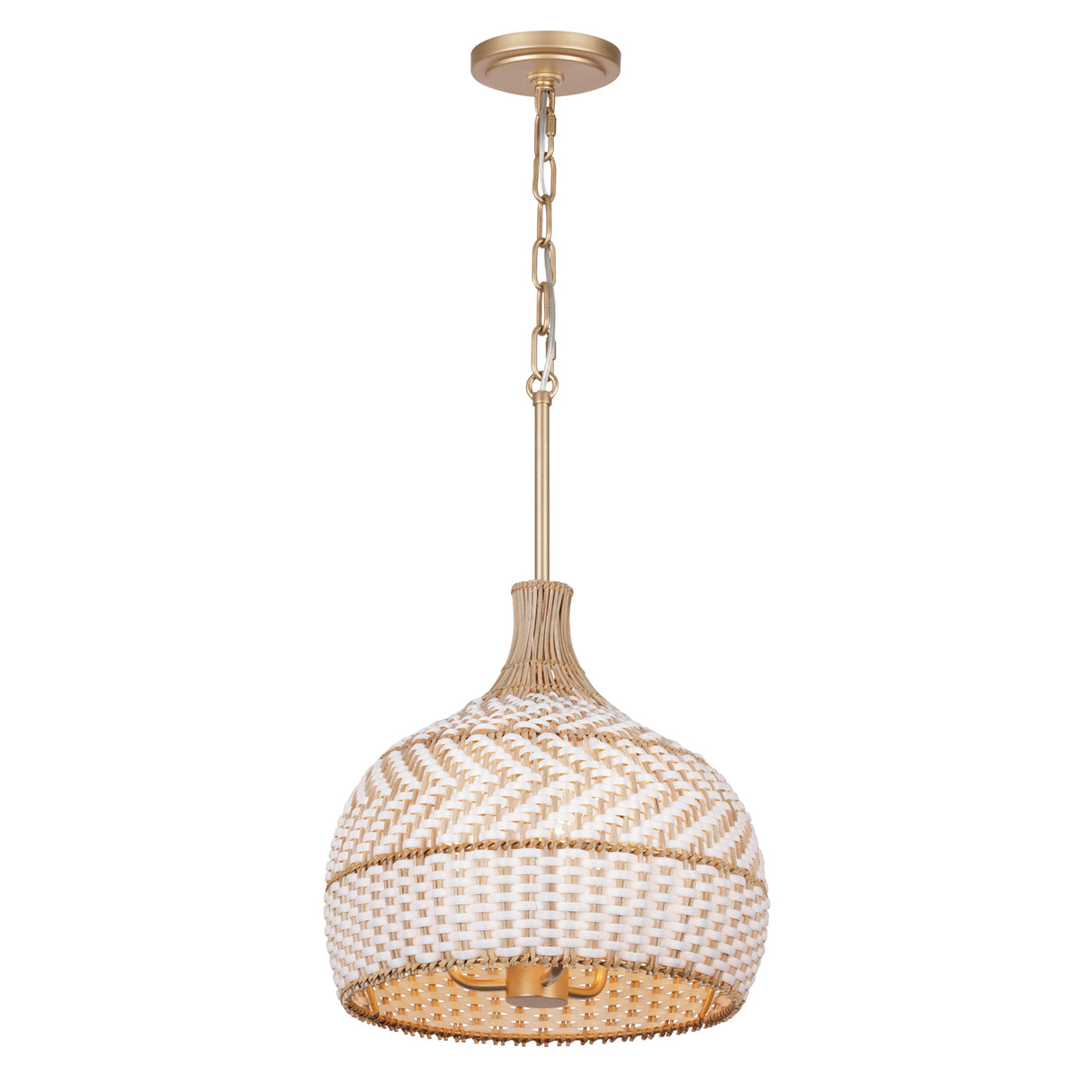 Sienna Medium Pendant 14", Rattan and Soft Brass