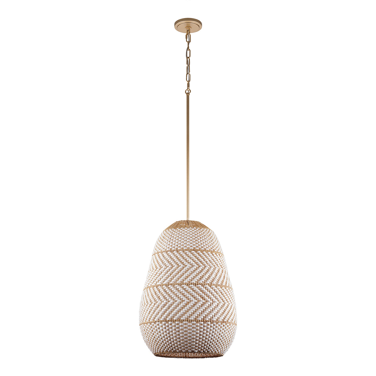 Sienna 3 Light Pendant 16", Rattan and Soft Brass