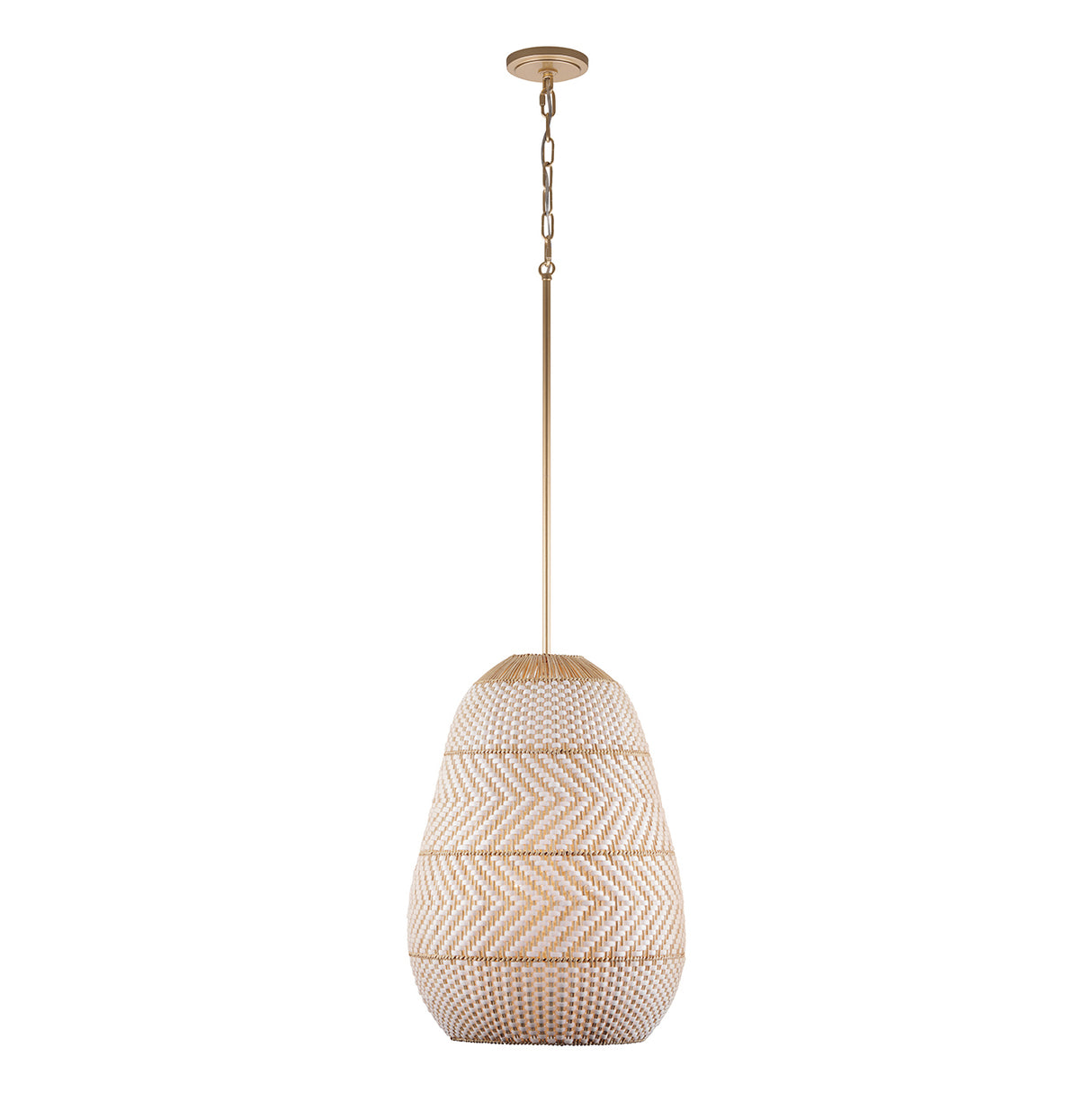 Sienna 3 Light Pendant 16", Rattan and Soft Brass