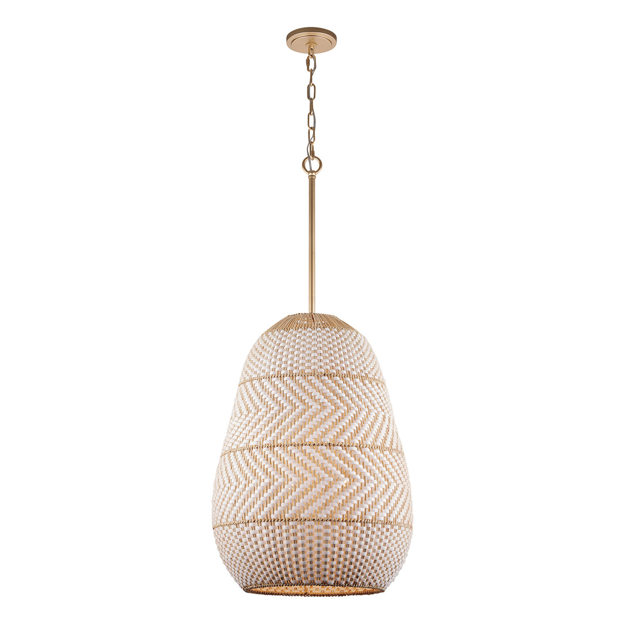 Sienna 3 Light Pendant 16", Rattan and Soft Brass