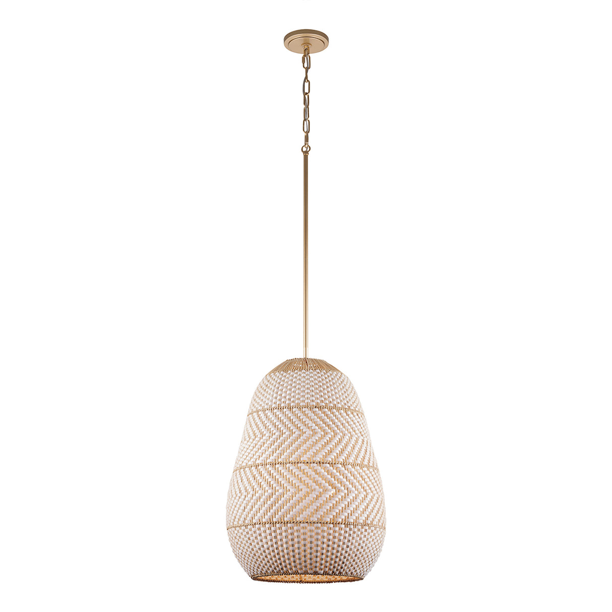 Sienna 3 Light Pendant 16", Rattan and Soft Brass