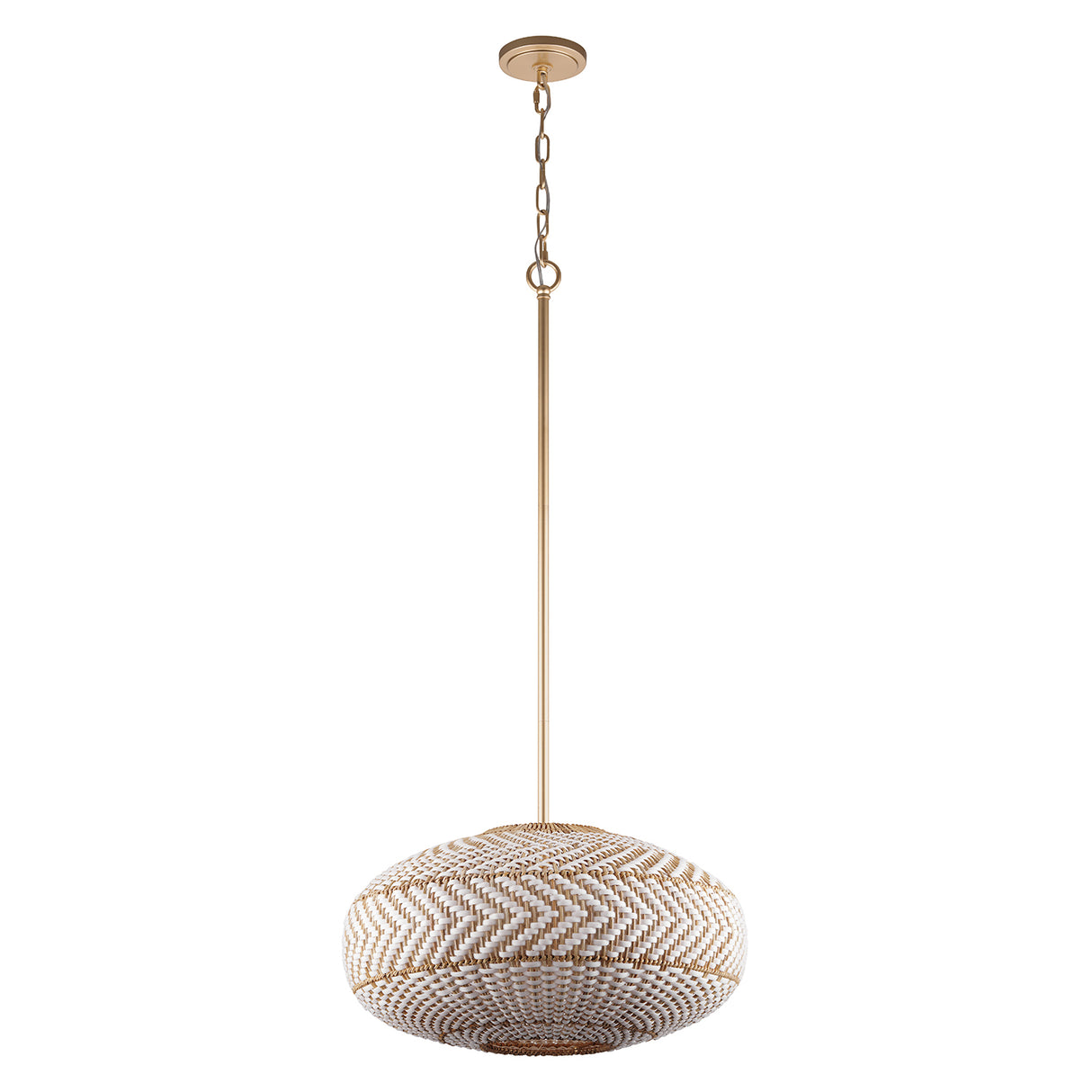 Sienna 4 Light Pendant 22", Rattan and Soft Brass