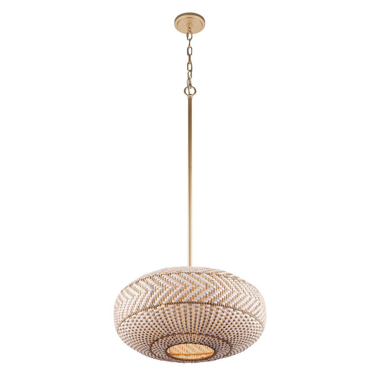 Sienna 4 Light Pendant 22", Rattan and Soft Brass