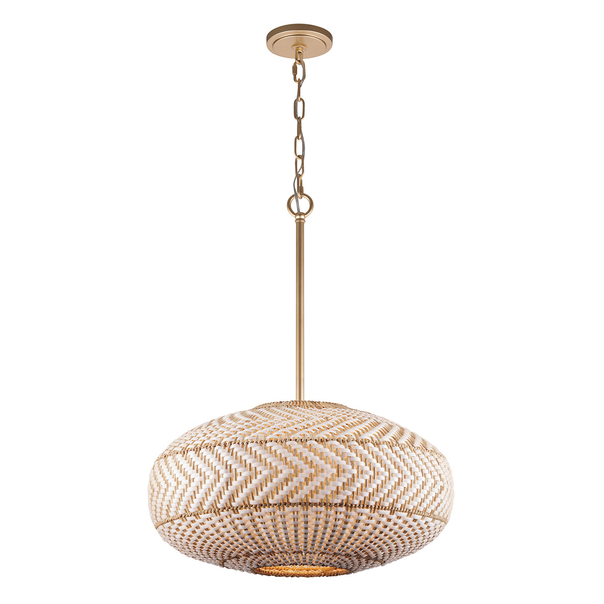 Sienna 4 Light Pendant 22", Rattan and Soft Brass