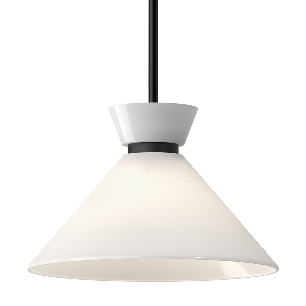 Cori Medium Pendant 14", Matte Black and Milk Glass