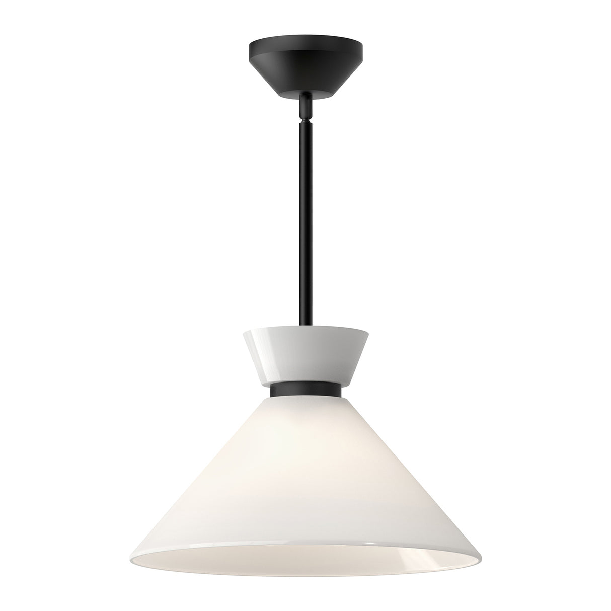 Cori Medium Pendant 14", Matte Black and Milk Glass