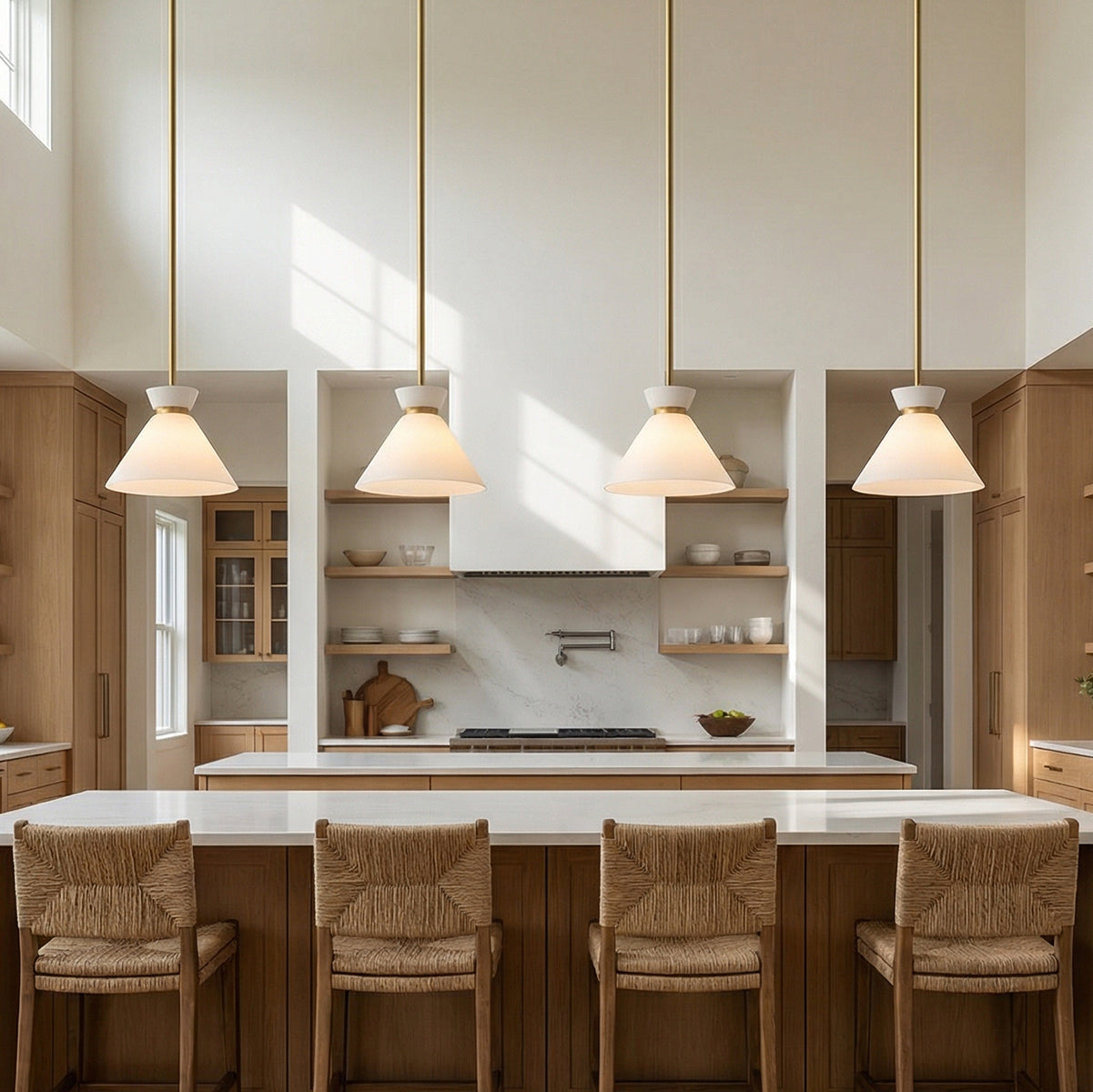 Cori Small Pendant 8, Brushed Brass and Milk Glass for Modern home with White walls