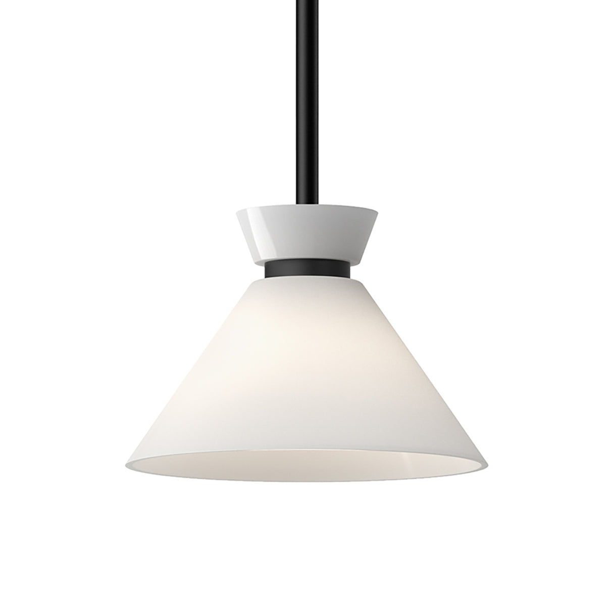 Cori Small Pendant 8", Matte Black and Milk Glass