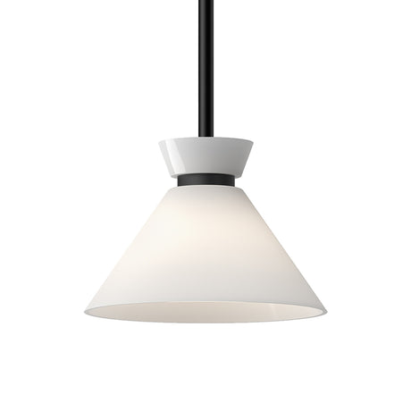 Cori Small Pendant 8", Matte Black and Milk Glass