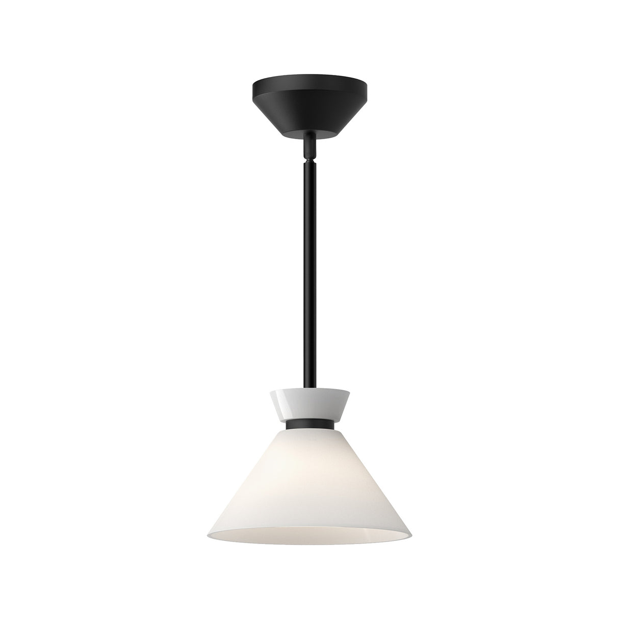 Cori Small Pendant 8", Matte Black and Milk Glass