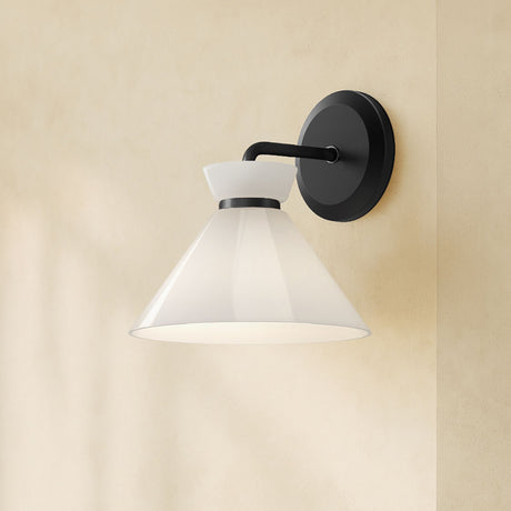Cori wall sconce in matte black with milk glass