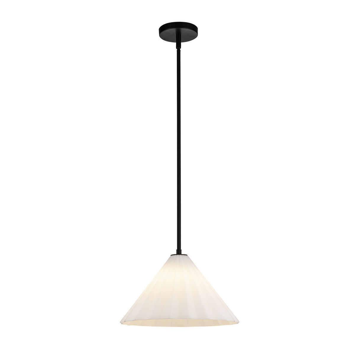 Reese Medium Pendant 14", Matte Black and Opal Glass