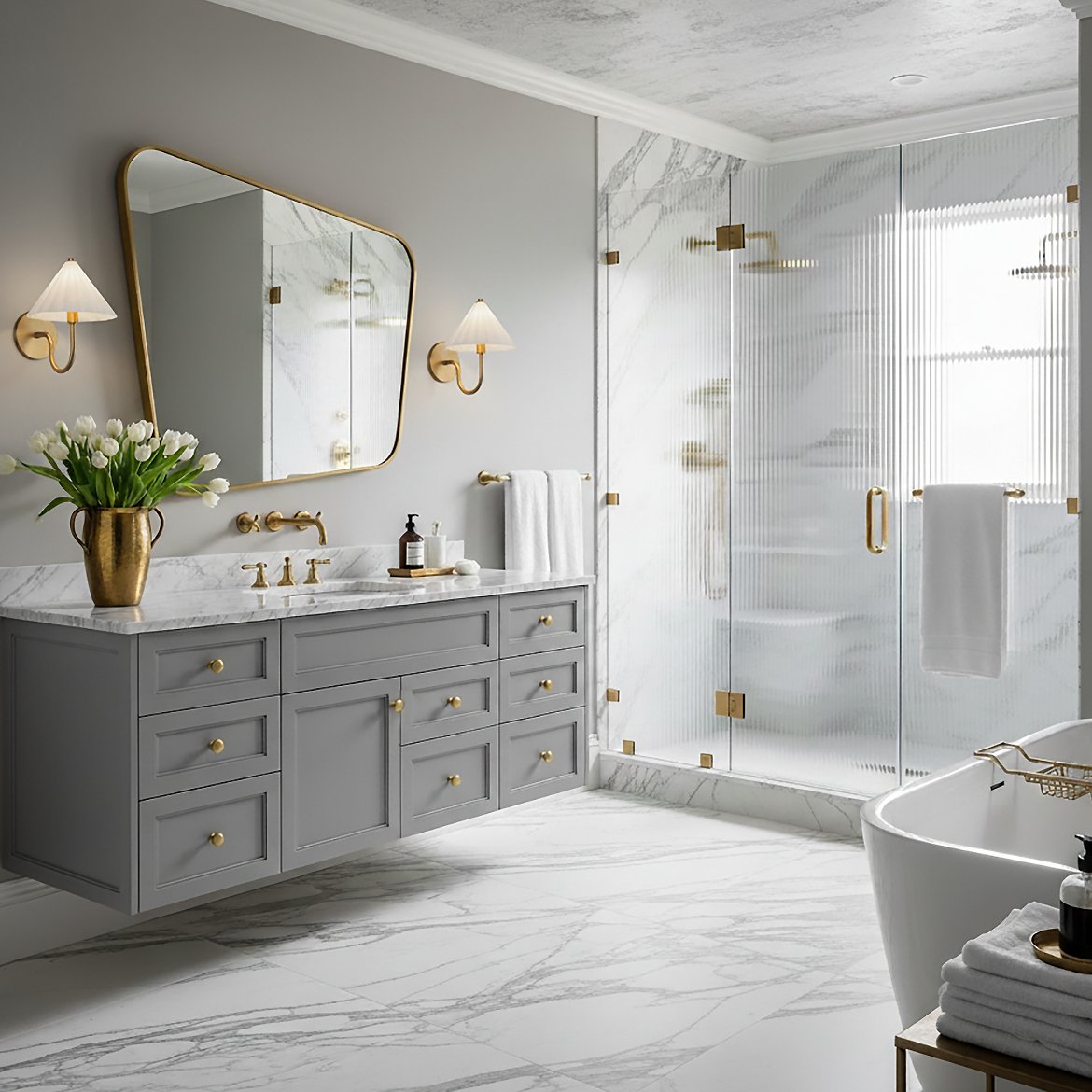 Reese Wall Sconce, Aged Brass and Opal Glass for Transitional home with Gray Walls