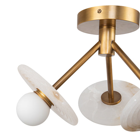 Bren LED Semi-Flush 13", Vintage Brass and Alabaster