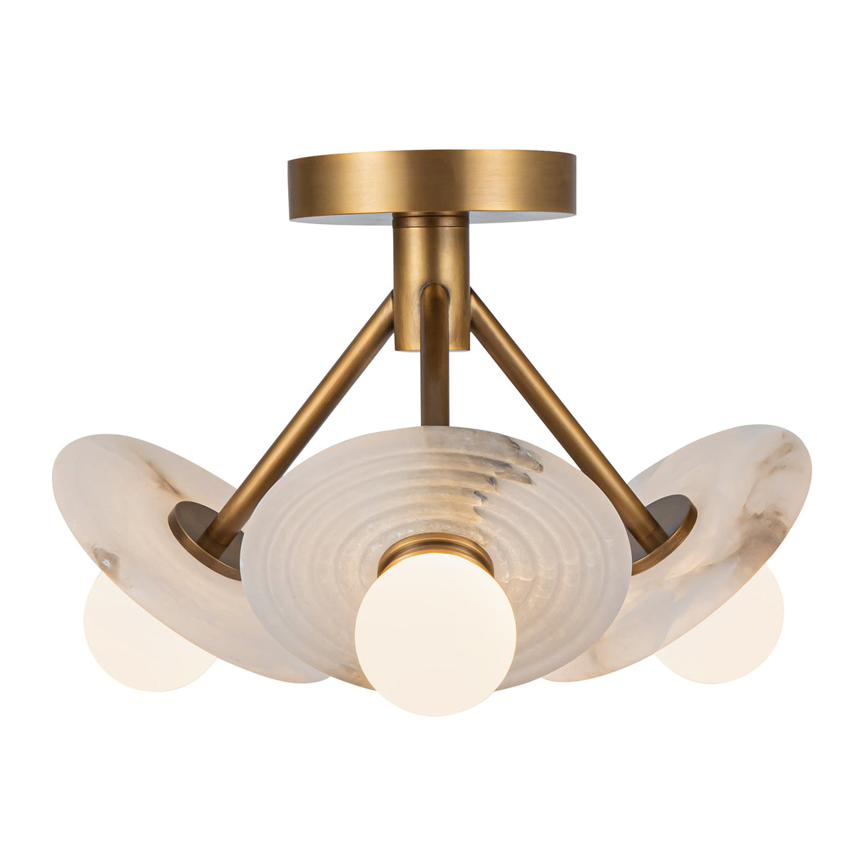 Bren LED Semi-Flush 13", Vintage Brass and Alabaster
