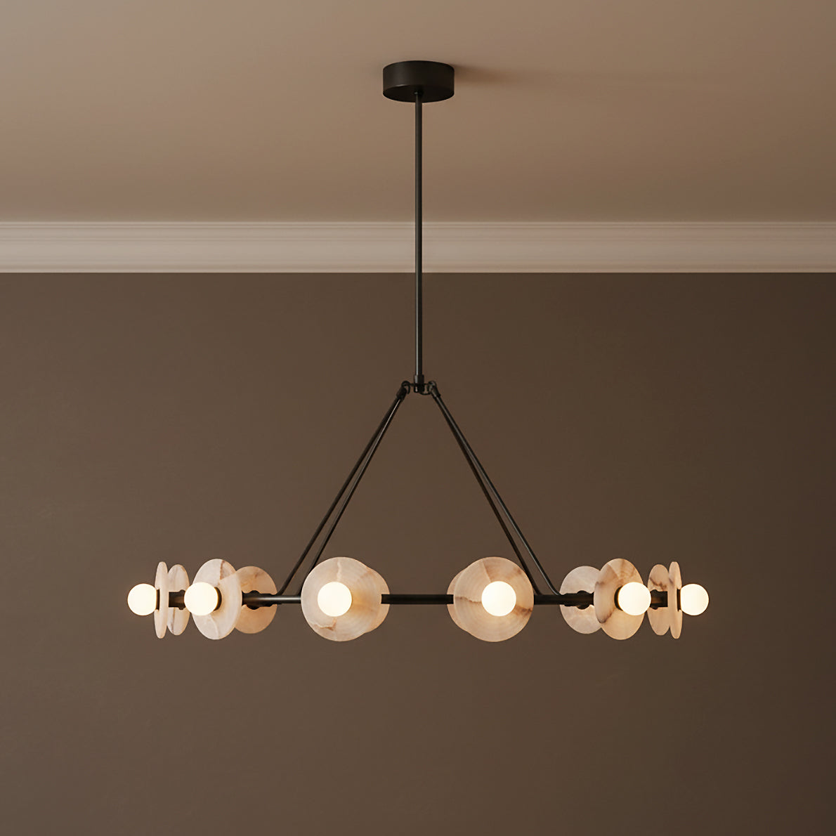 Bren LED Chandelier 46" for Modern home with Dark Brown Walls