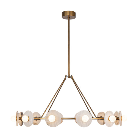 Bren LED Chandelier 46", Vintage Brass and Alabaster shown with lights on